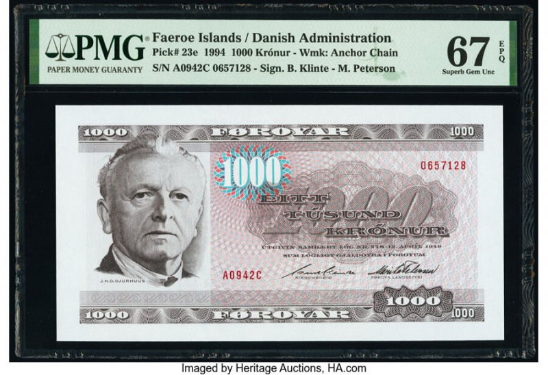 Faeroe Islands Foroyar 1000 Kronur 1994 Pick 23e PMG Superb Gem Unc 67 EPQ. 

HI...