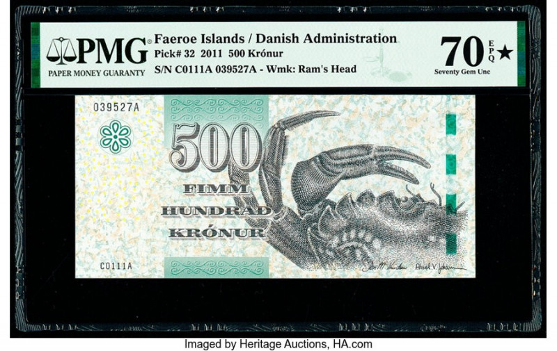Faeroe Islands Foroyar 500 Kronur 2011 Pick 32 PMG Seventy Gem Unc 70 EPQ S. 

H...