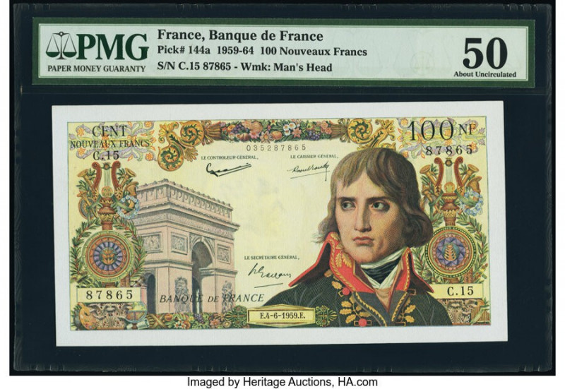 France Banque de France 100 Nouveaux Francs 4.6.1959 Pick 144a PMG About Uncircu...