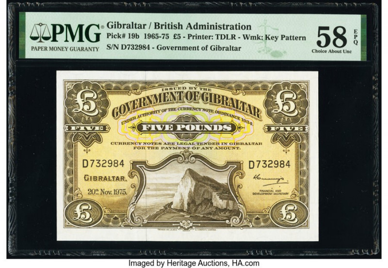Gibraltar Government of Gibraltar 5 Pounds 20.11.1975 Pick 19b PMG Choice About ...