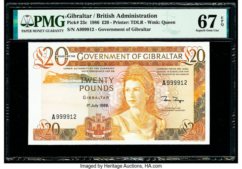 Gibraltar Government of Gibraltar 20 Pounds 1.7.1986 Pick 23c PMG Superb Gem Unc...