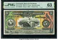 Guatemala Banco de Occidente en Quezaltenango 5 Pesos 1.8.1916 Pick S176b PMG Choice Uncirculated 63. Minor stains.

HID09801242017

© 2020 Heritage A...