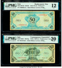 Italy Allied Military Currency 50; 1000 Lire 1943; 1943A Pick M14b*; M23x* Replacement/Contemporary Counterfeit PMG Fine 12; Very Fine 20. Ink Stamp, ...