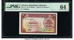Lebanon Republique Libanaise 25 Piastres 1948-50 Pick 42 PMG Choice Uncirculated 64. 

HID09801242017

© 2020 Heritage Auctions | All Rights Reserved