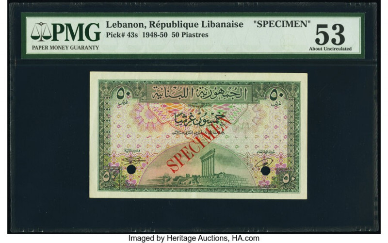 Lebanon Republique Libanaise 50 Piastres 1948-50 Pick 43s Specimen PMG About Unc...