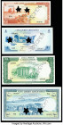 Lebanon Banque de Syrie et du Liban 1952-64 Series Set of 4 Specimen Crisp Uncirculated. Perforated Specimen on 4 examples; star punch cancellations o...