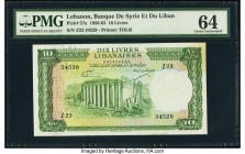 Lebanon Banque de Syrie et du Liban 10 Livres 1956-63 Pick 57a PMG Choice Uncirculated 64. 

HID09801242017

© 2020 Heritage Auctions | All Rights Res...