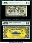 Paraguay Banco de la Republica 5 Pesos M.N. = 1/2 Peso Oro; 100 Peso = 10 Pesos Oro 26.12.1907 Pick 156; 159 Two Examples PMG Choice Uncirculated 64 (...