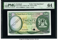 Scotland Royal Bank of Scotland Limited 20 Pounds 1972-81 Pick 339cts Color Trial Specimen PMG Choice Uncirculated 64. One POC.

HID09801242017

© 202...
