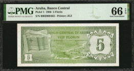 ARUBA. Banco Central Di Aruba. 5 Florin, 1986. P-1. PMG Gem Uncirculated 66 EPQ.

Estimate: $30.00 - $50.00