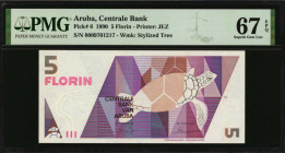 ARUBA. Centrale Bank. 5 Florin, 1990. P-6. PMG Superb Gem Uncirculated 67 EPQ.

Estimate: $50.00 - $100.00