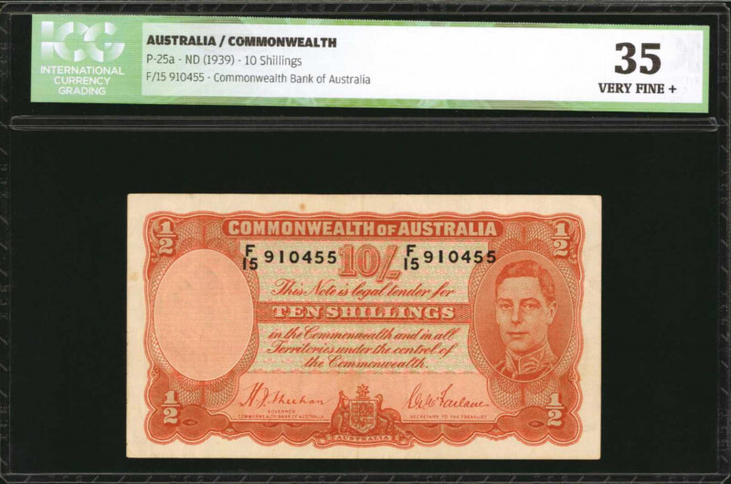 AUSTRALIA. Commonwealth of Australia. 10 Shillings, ND (1939). P-25a. ICG Choice...