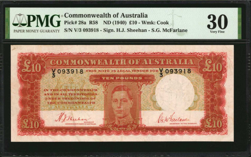 AUSTRALIA. Commonwealth of Australia. 10 Pounds, ND (1940). P-28A. PMG Very Fine...