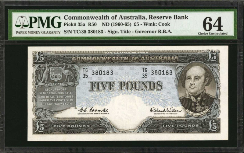 AUSTRALIA. Commonwealth of Australia. 5 Pounds, ND (1960-65). P-35a. PMG Choice ...