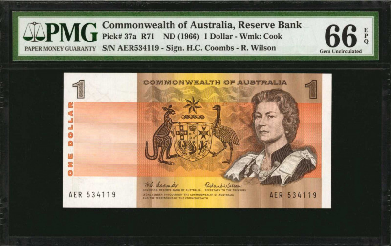 AUSTRALIA. Reserve Bank of Australia. 1 Dollar, ND (1966). P-37a. PMG Gem Uncirc...