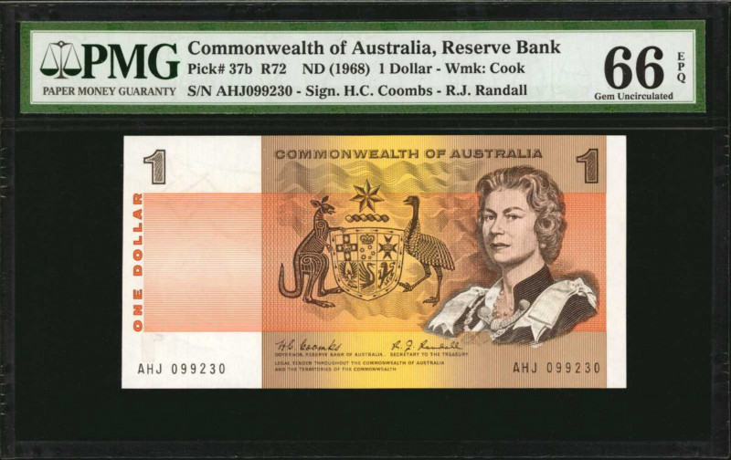 AUSTRALIA. Reserve Bank of Australia. 1 Dollar, ND (1968). P-37b. PMG Gem Uncirc...