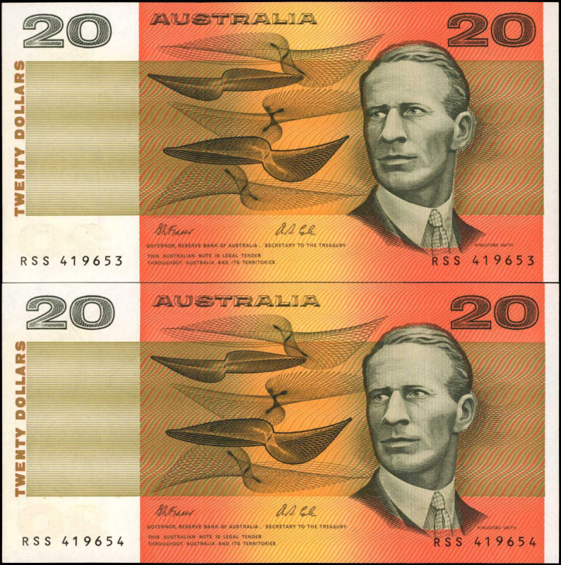 AUSTRALIA. Lot of (2). Reserve Bank of Australia. 20 Dollars, 1991. P-46b. Conse...