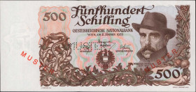 AUSTRIA. Oesterreichische Nationalbank. 500 Schilling, 1953. P-134s. Specimen. Uncirculated.

Estimate: $150.00 - $250.00