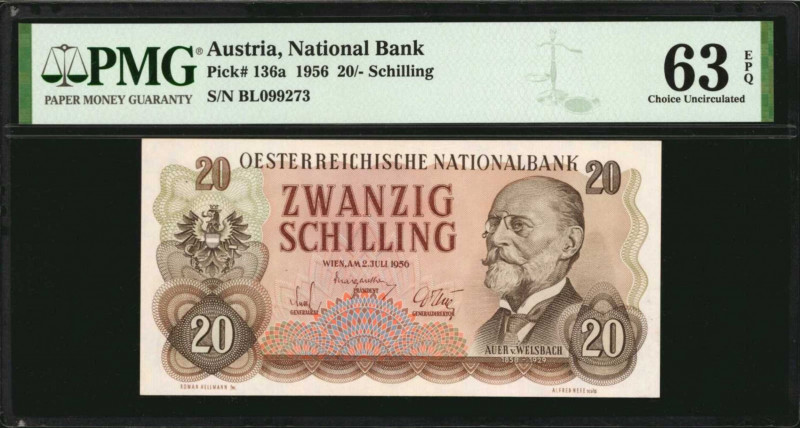 AUSTRIA. Oesterreichische Nationalbank. 20 Schilling, 1956. P-136a. PMG Choice U...