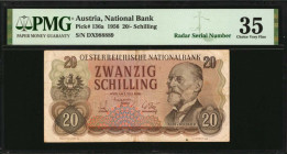 AUSTRIA. National Bank. 20 Schilling, 1956. P-136a. Radar Serial Number. PMG Choice Very Fine 35.

A radar serial number of "988889" is found on thi...