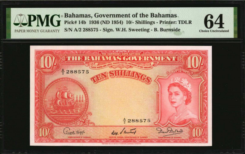 BAHAMAS. Government of the Bahamas. 10 Shillings, 1936 (ND 1954). P-14b. PMG Cho...