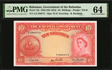 BAHAMAS. Government of the Bahamas. 10 Shillings, 1936 (ND 1954). P-14b. PMG Choice Uncirculated 64.

Printed by TDLR. Printed signatures of W.H. Sw...
