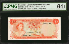 BAHAMAS. Government of the Bahamas. 5 Dollars, 1965. P-21a. PMG Choice Uncirculated 64 EPQ.

Printed by TDLR. Watermark of shellfish. 2 signatures. ...