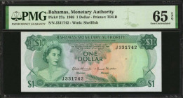 BAHAMAS. Lot of (5). Mixed Banks. 1/2, 1 & 3 Dollars, 1974 (ND 1984) 168. P-27a, 35b & 42a to 44a. PMG Choice Uncirculated 64 EPQ to Gem Uncirculated ...