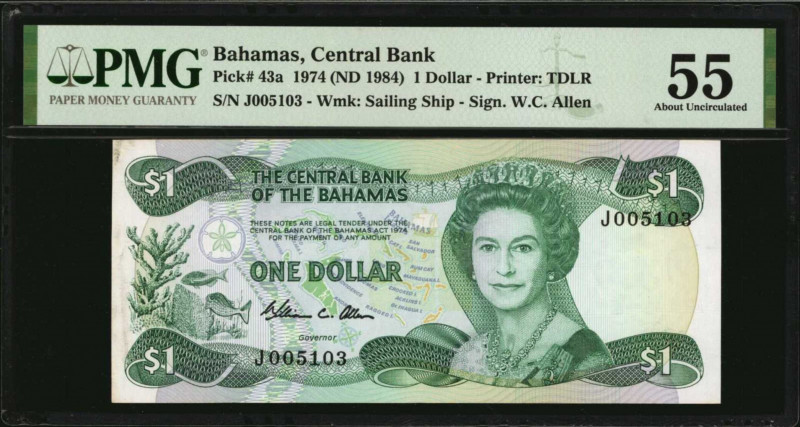 BAHAMAS. Central Bank of the Bahamas. 1 Dollar, 1974 (ND 1984). P-43a. PMG About...