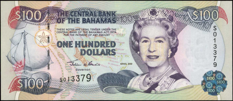 BAHAMAS. Central Bank of the Bahamas. 100 Dollars, 2000. P-67. Uncirculated.

...