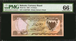 BAHRAIN. Bahrain Currency Board. 1/4 Dinar, 1964. P-2a. PMG Gem Uncirculated 66 EPQ.

Estimate: $100.00 - $150.00