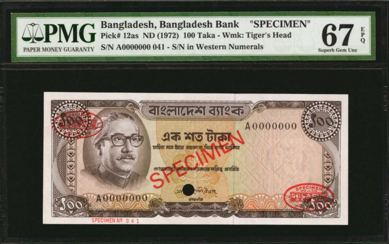 BANGLADESH. Bangladesh Bank. 100 Taka, ND (1972). P-12as. Specimen. PMG Superb G...