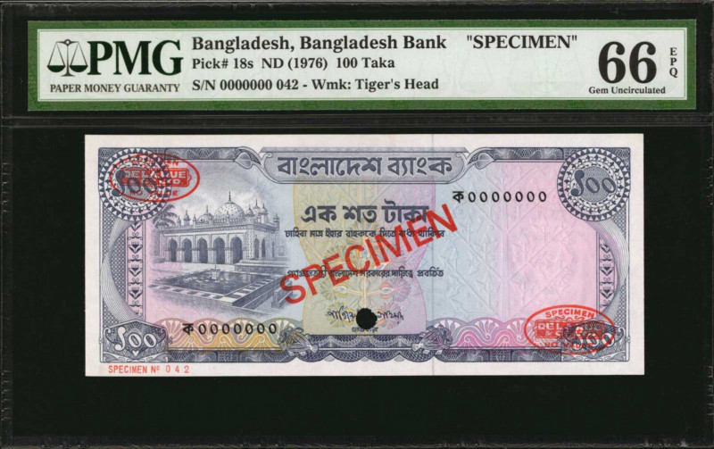 BANGLADESH. Bangladesh Bank. 100 Taka, ND (1976). P-18s. Specimen. PMG Gem Uncir...