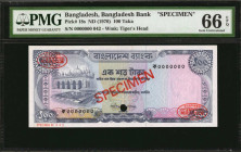 BANGLADESH. Bangladesh Bank. 100 Taka, ND (1976). P-18s. Specimen. PMG Gem Uncirculated 66 EPQ.

Estimate: $125.00 - $225.00