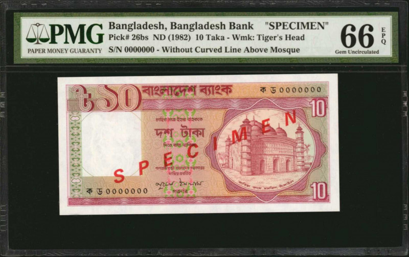 BANGLADESH. Bangladesh Bank. 10 Taka, ND (1982). P-26bs. Specimen. PMG Superb Ge...