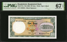 BANGLADESH. Bangladesh Bank. 20 Taka, ND (2002). P-27a. PMG Superb Gem Uncirculated 67 EPQ.

PMG comments "Staple Holes at Issue."

Estimate: $30....
