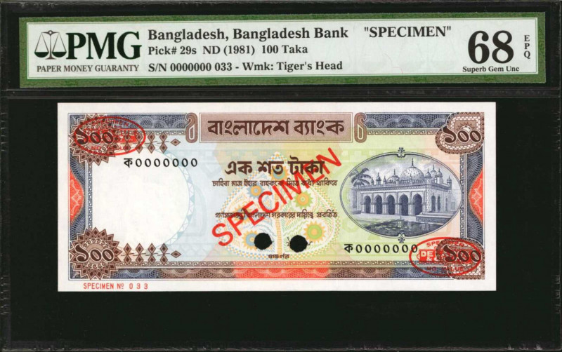 BANGLADESH. Bangladesh Bank. 100 Taka, ND (1981). P-29s. Specimen. PMG Superb Ge...