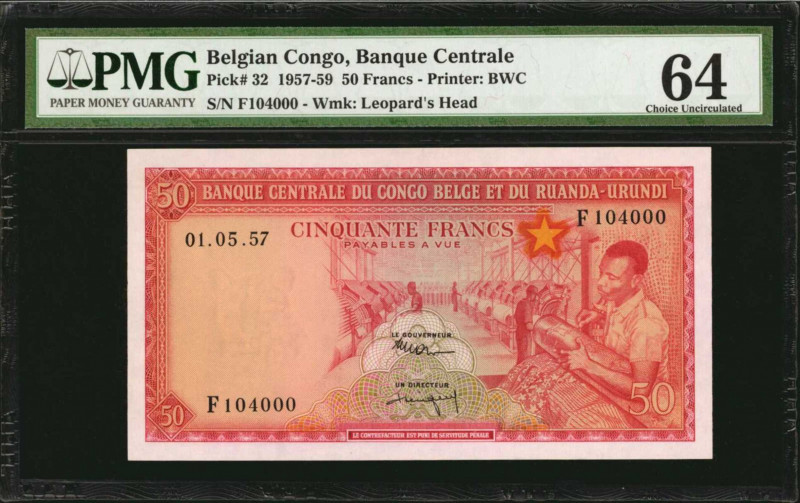 BELGIAN CONGO. Banque Centrale Du Congo Belge Et Du Ruanda-Urundi. 50 Francs, 19...