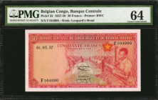 BELGIAN CONGO. Banque Centrale Du Congo Belge Et Du Ruanda-Urundi. 50 Francs, 1957-59. P-32. PMG Choice Uncirculated 64.

Estimate: $100.00 - $150.0...