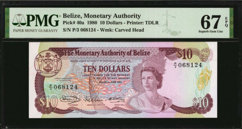 BELIZE. Monetary Authority of Belize. 10 Dollars, 1980. P-40a. PMG Superb Gem Un...