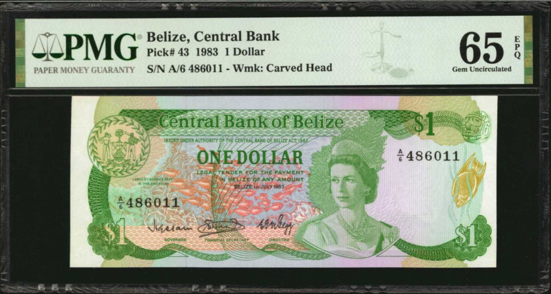 BELIZE. Central Bank of Belize. 1 Dollar, 1983. P-43. PMG Gem Uncirculated 65 EP...