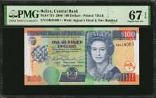 BELIZE. Central Bank of Belize. 100 Dollars, 2006. P-71b. PMG Superb Gem Uncirculated 67 EPQ.

Estimate: $50.00 - $100.00