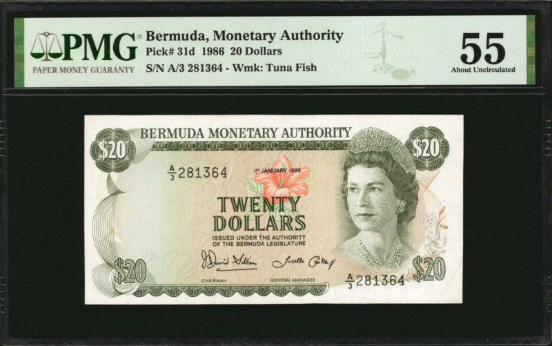 BERMUDA. Bermuda Monetary Authority. 20 Dollars, 1986. P-31d. PMG About Uncircul...
