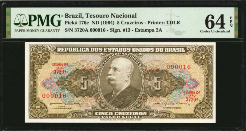 BRAZIL. Republica Dos Estados Unidos Do Brasil. 5 Cruzeiros, ND (1964). P-176c. ...