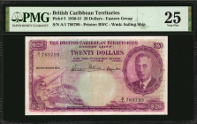 BRITISH CARIBBEAN TERRITORIES. British Caribbean Territories, Eastern Group. 20 Dollars, 1950-51. P-5. PMG Very Fine 25.

These KGVI notes become qu...