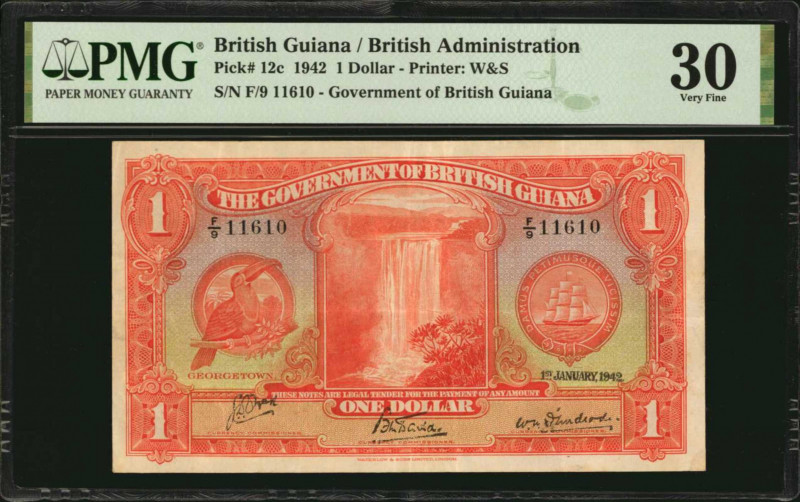 BRITISH GUIANA. Government of British Guiana. 1 Dollar, 1942. P-12c. PMG Very Fi...