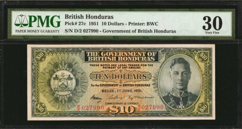 BRITISH HONDURAS. Government of British Honduras. 10 Dollars, 1951. P-27c. PMG V...