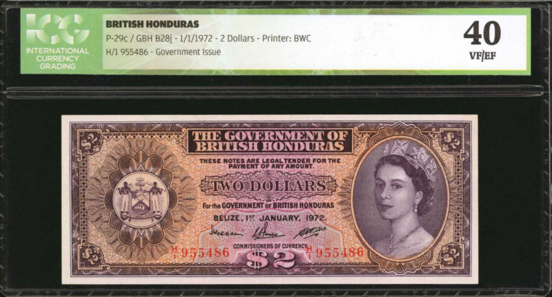 BRITISH HONDURAS. Government of British Honduras. 2 Dollars, 1972. P-29c. ICG VF...