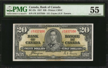 CANADA. Bank of Canada. 20 Dollars, 1937. BC-25c. PMG About Uncirculated 55.

PMG comments "Stain."

Estimate: $75.00 - $100.00
