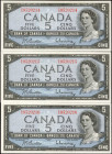 CANADA. Lot of (3). Bank of Canada. 5 Dollars, 1954. P-77b. Consecutive. Uncirculated.

Estimate: $80.00 - $120.00